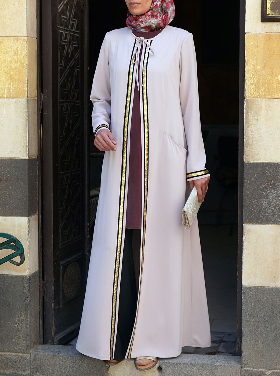 Gold Trim Open Abaya